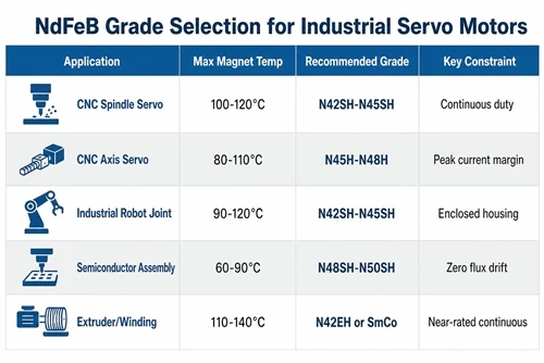 IEC thermal class vs NdFeB grade suffix mapping for industrial servo motor magnets