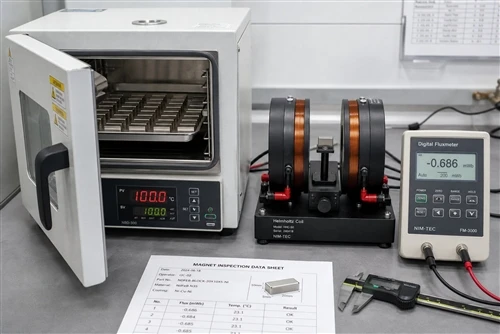 info-1-1 NdFeB magnet stabilization: irreversible flux loss versus time after magnetization