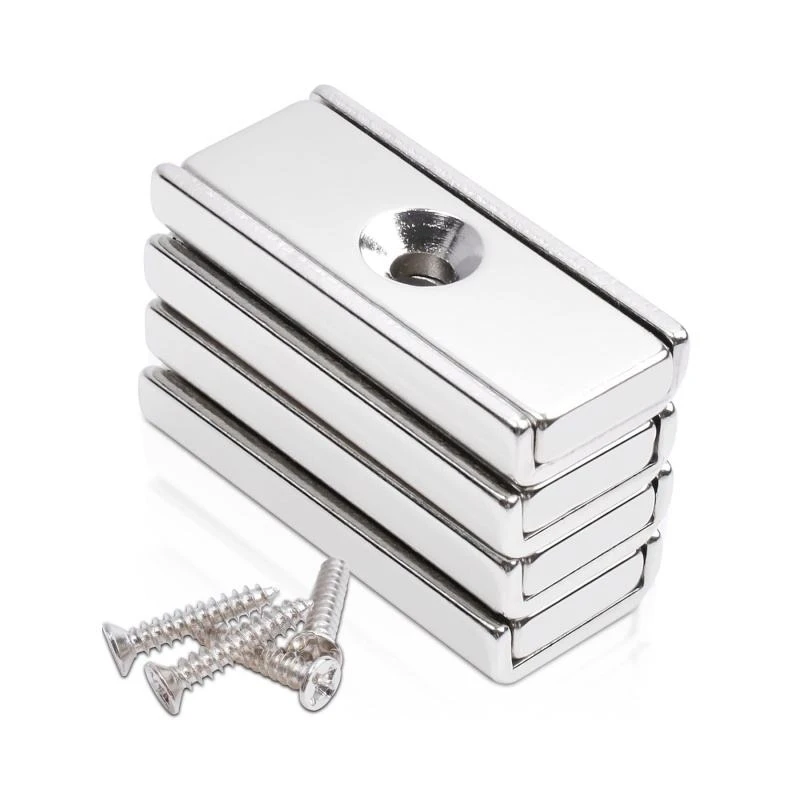 Rectangular neodymium pot magnet with counter bore Rectangular neodymium pot magnet with counter bore