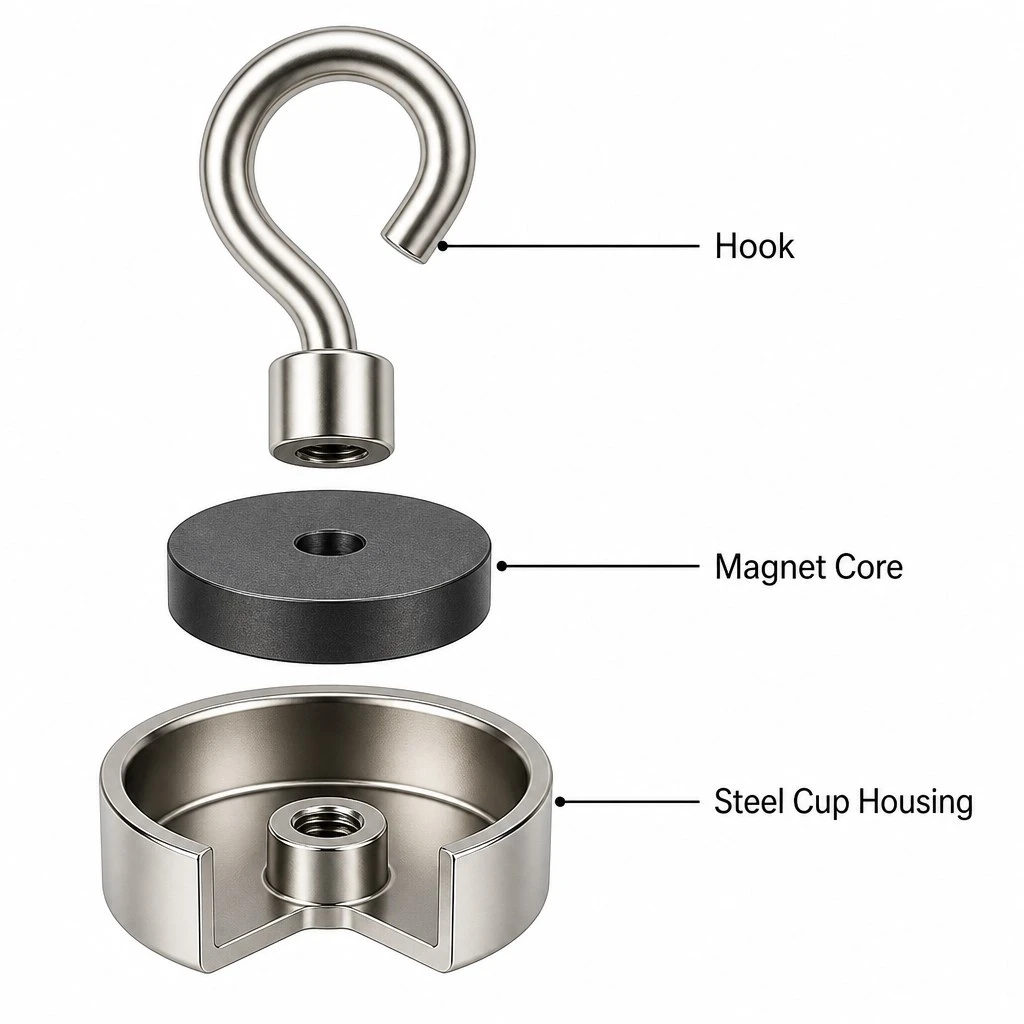 product-1-1 N42 neodymium pot magnet with hook dimensions