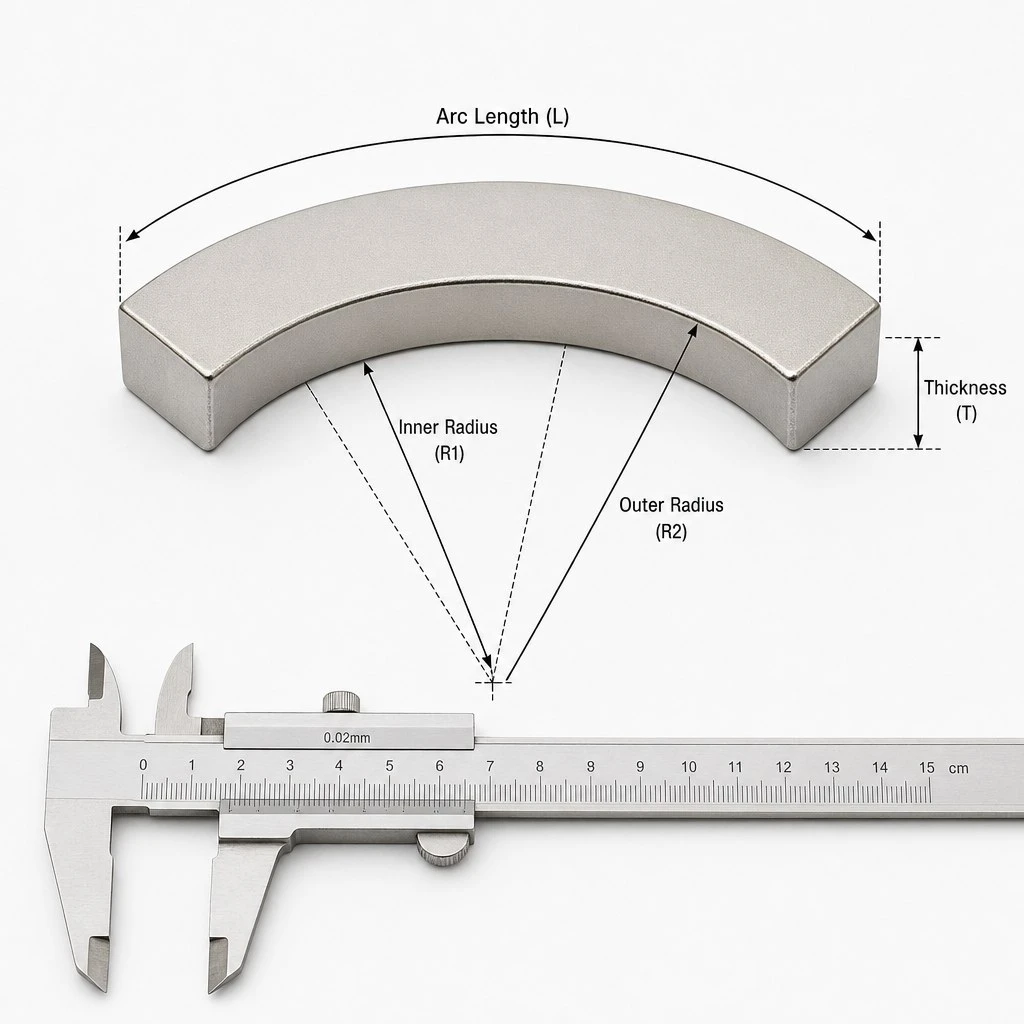 product-1-1 45SH neodymium arc magnet dimensions and tolerance specification